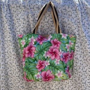 Handcrafted Floral Tropical Tote Bag - Pink and Green